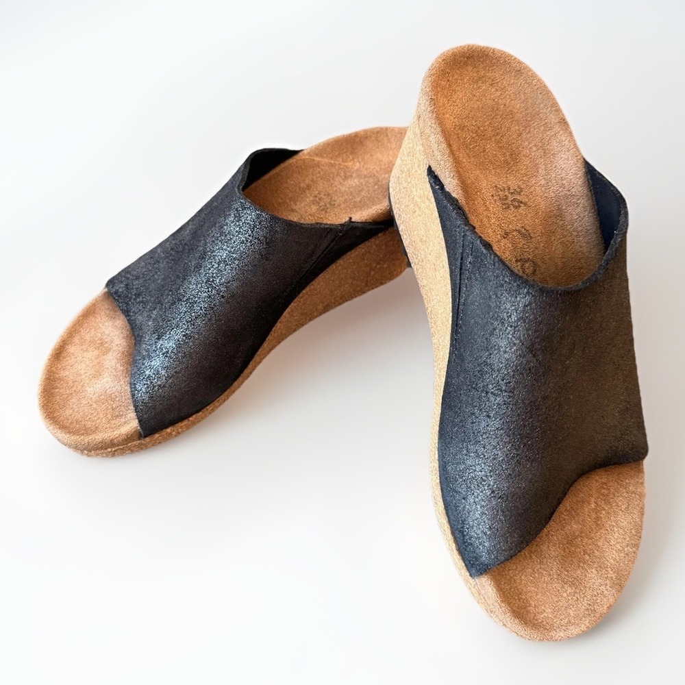 Birkenstock Papillio Namica Sandals Womens S 36 Black Suede Cork Platform Wedge
